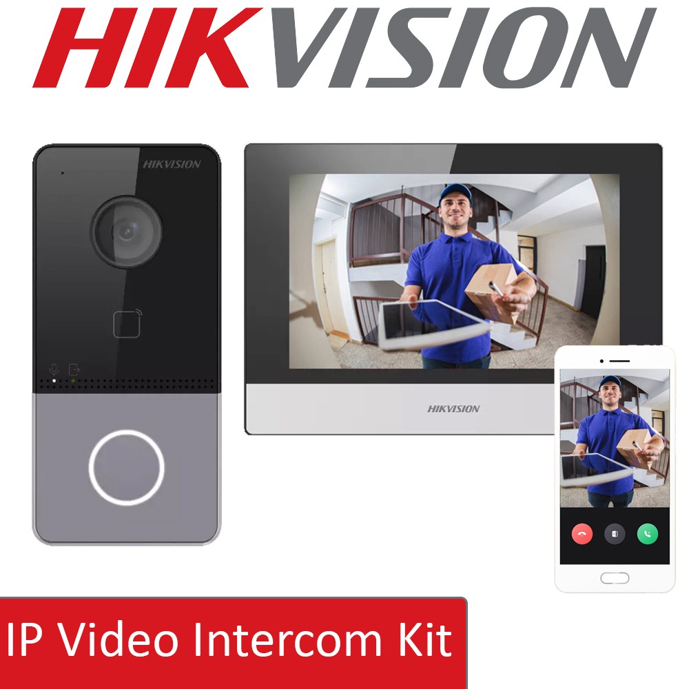 Hikvision IP video intercom kit with door station, screen and mobile app
