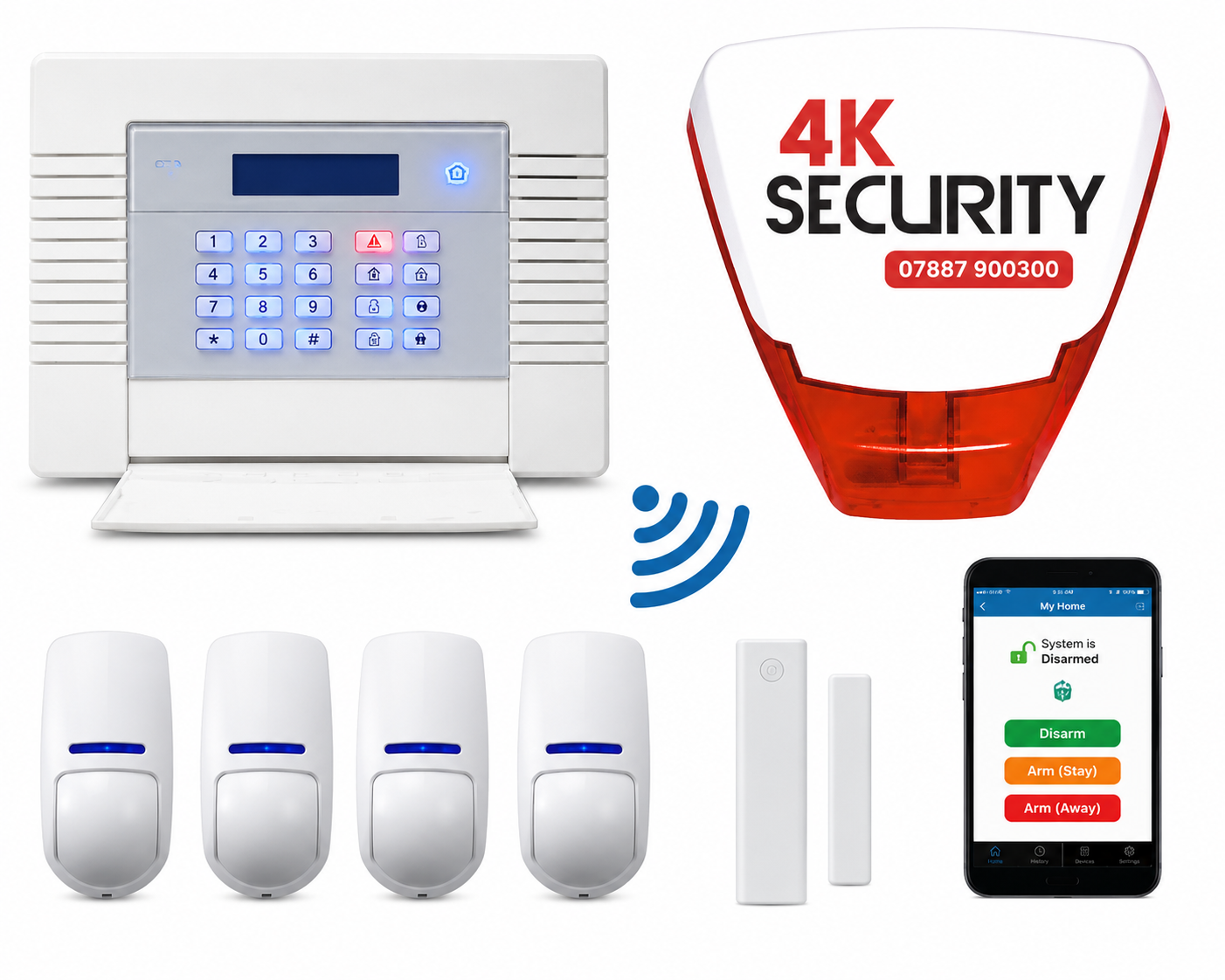 4K Security intruder alarm kit with keypad, bell box, sensors and app control