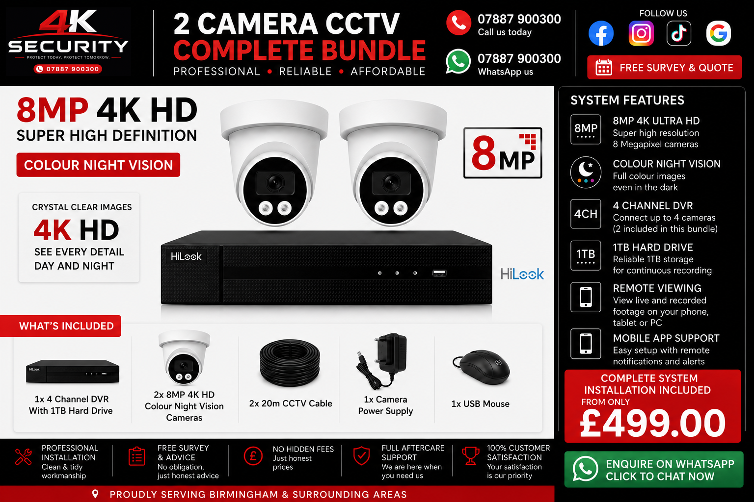 2 camera 8MP 4K HD CCTV complete bundle from 4K Security Birmingham
