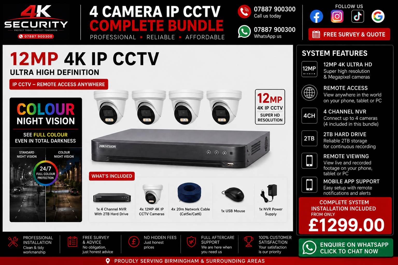 4 camera 12MP 4K IP CCTV complete bundle from 4K Security Birmingham